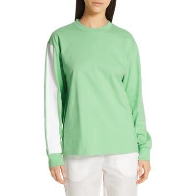 Tibi Stripe Sleeve Tee, Green