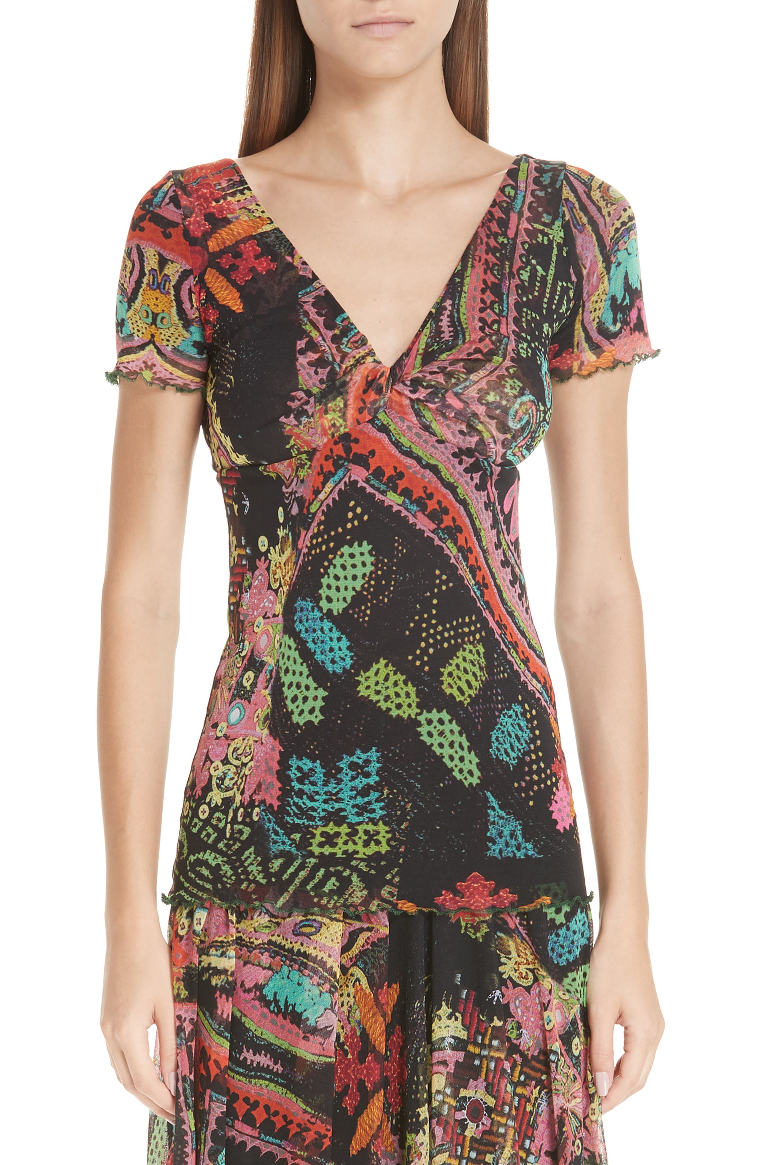 Fuzzi Print Tulle Twist Top, Black