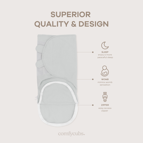 Comfy Cubs Swaddle Blankets With Easy Access Zipper In Stone, Sage, Azul