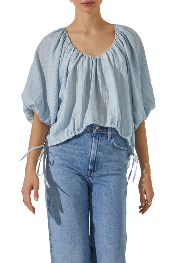 Shop Astr The Label Puff Sleeve Side Tie Top In Periwinkle Blue