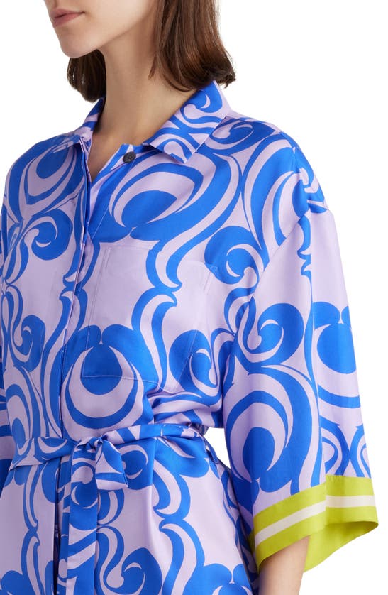 Shop Dries Van Noten Doralia Abstract Print Belted Silk Shirtdress In Blue 504