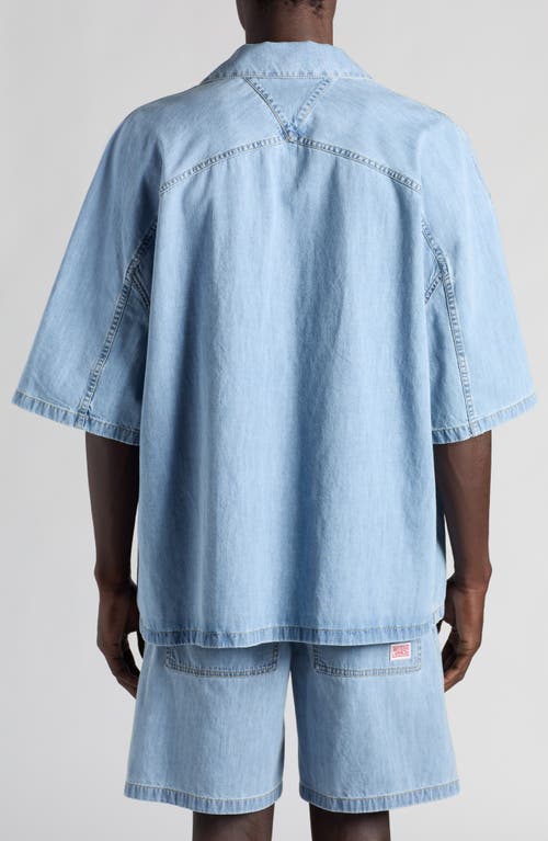 Shop Bottega Veneta Bleached Denim Camp Shirt In 4946 Light Bleach