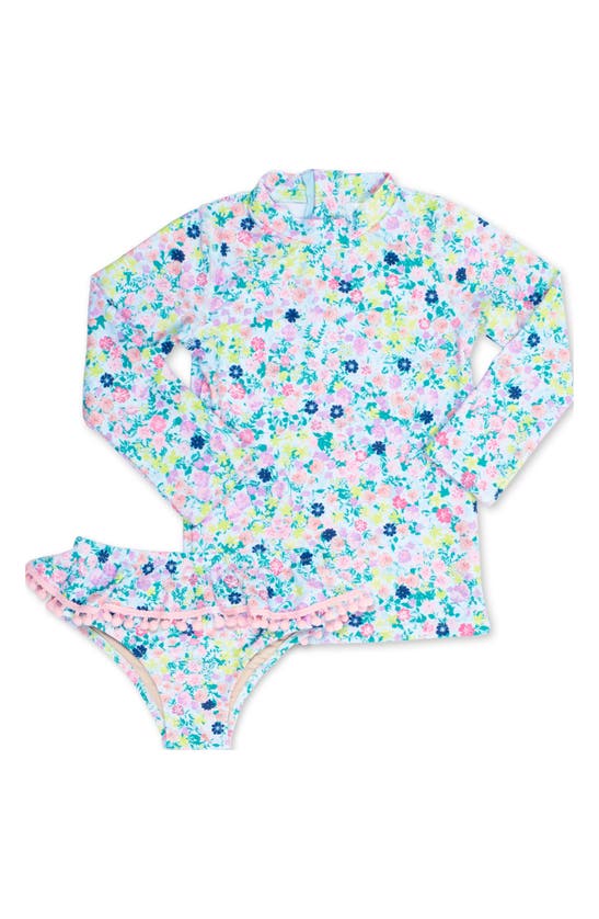 Shop Shade Critters Kids' Summer Floral Long Sleeve Two-piece Rashguard Swimsuit In Blue Multi