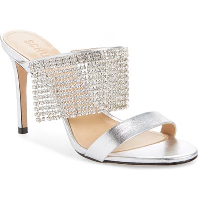 Schutz Sania Crystal Fringe Slide Sandal, Metallic