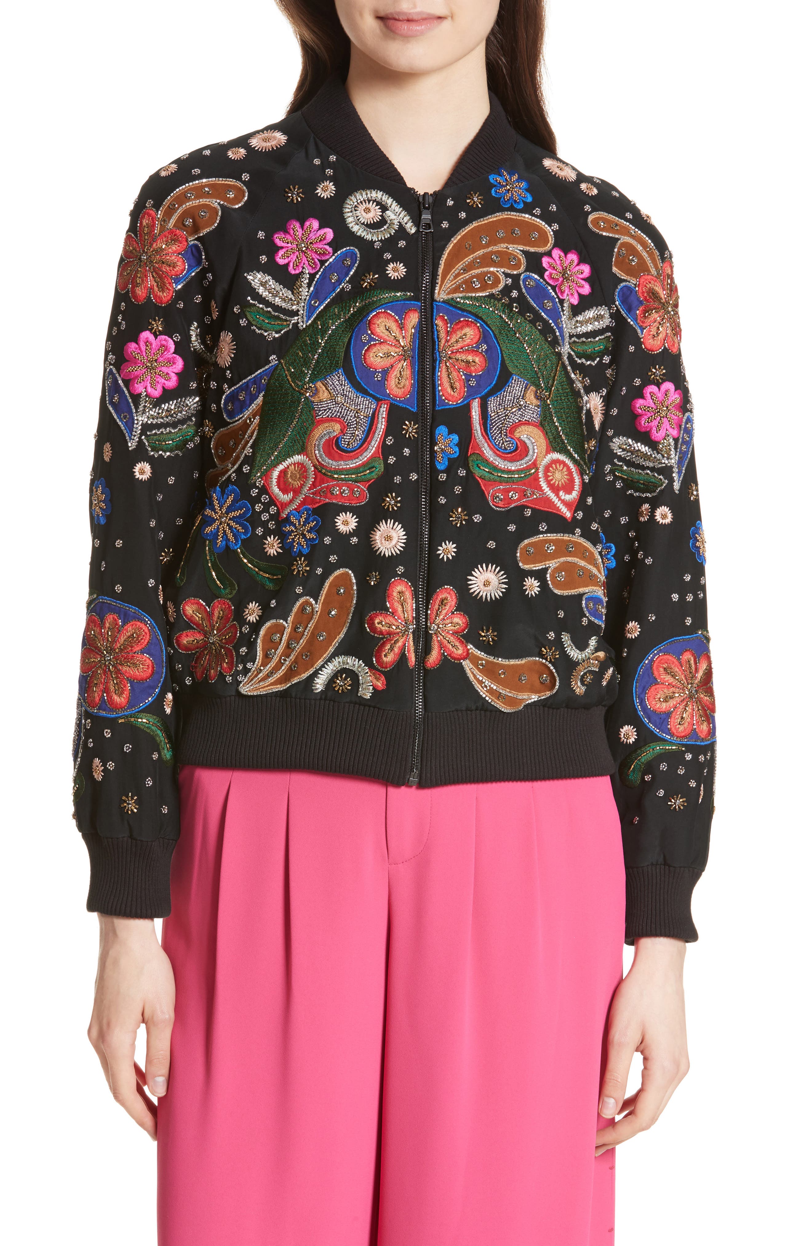 Alice + Olivia Felisa Embellished Silk Bomber Jacket Nordstrom