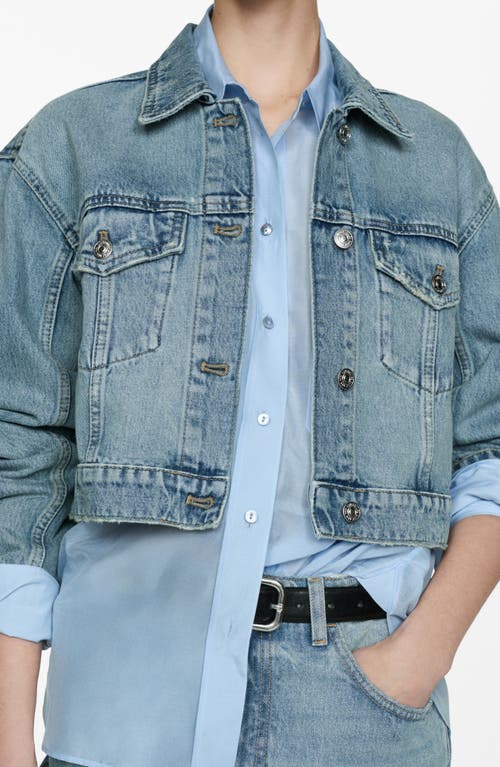 Shop Mango Crop Denim Trucker Jacket In Medium Blue