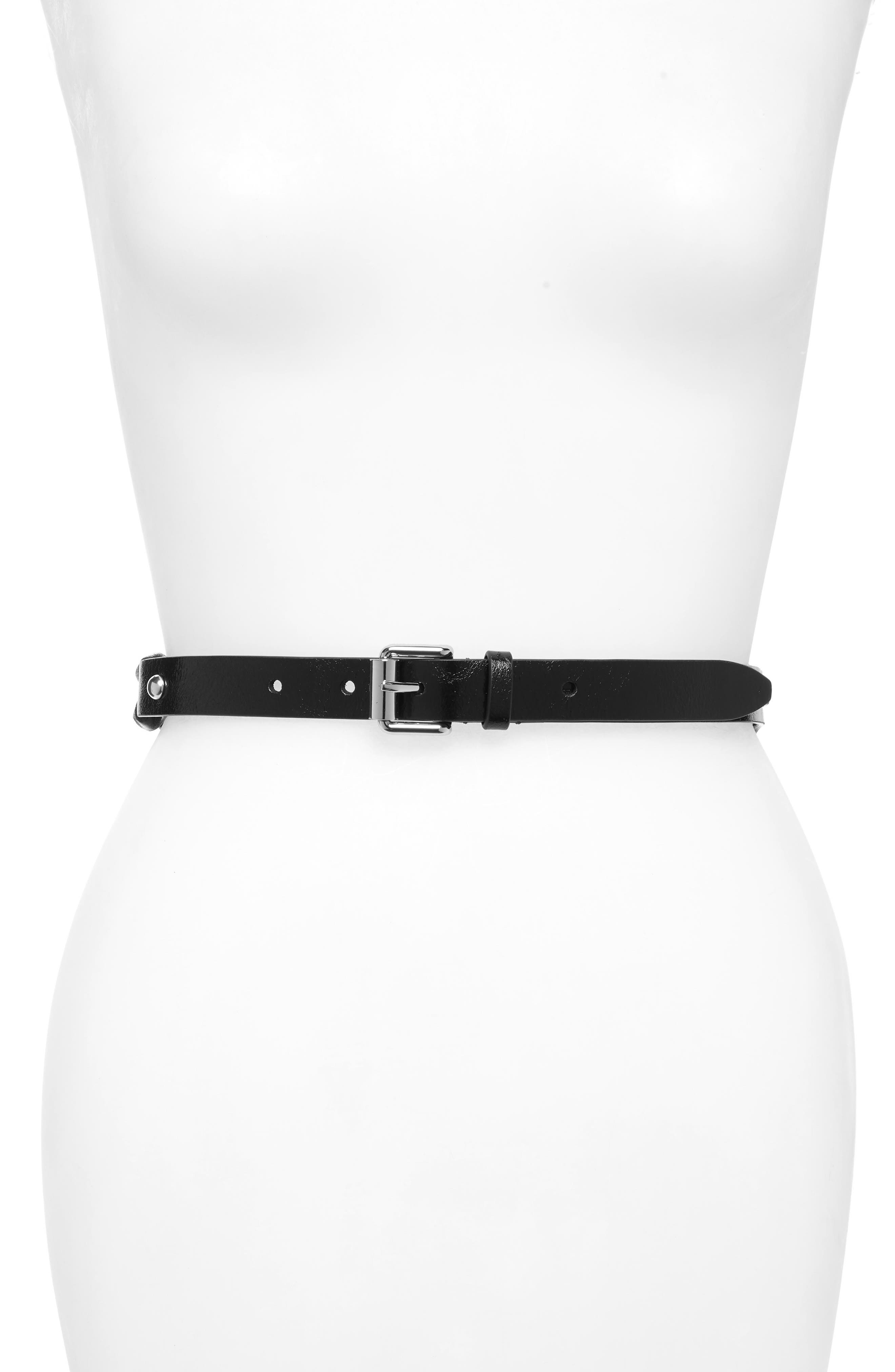 Rebecca Minkoff Woven Link Detail Leather Belt, Black/ Polished Nickel