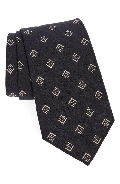 Geometric Deco Print Silk Tie in Black