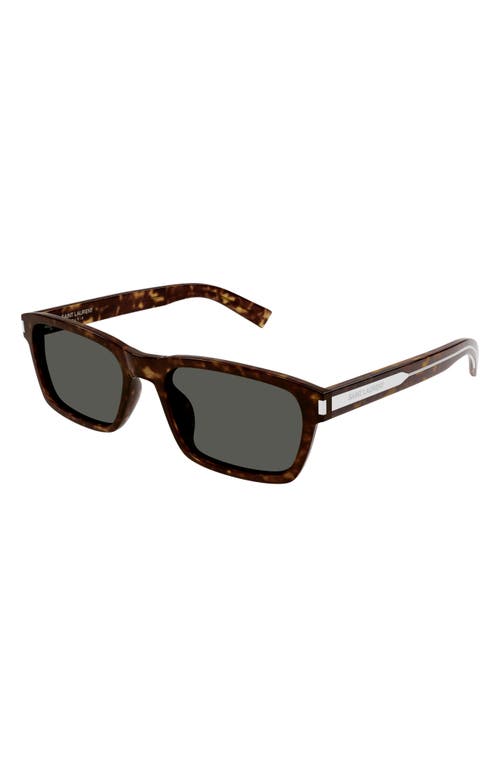 Shop Saint Laurent 57mm Rectangular Sunglasses In Havana