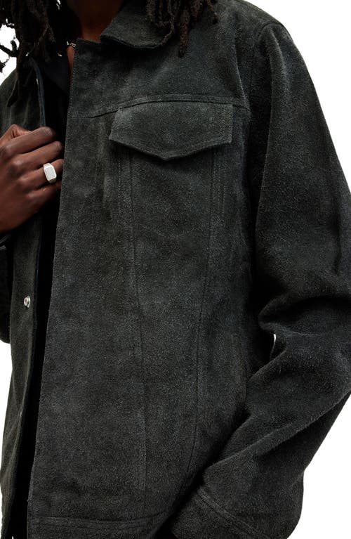 Shop Allsaints Hopper Buffed Suede Trucker Jacket In Washed Black