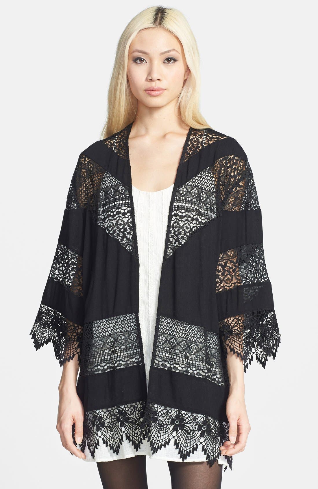ASTR Gauze & Lace Mixed Cardigan Nordstrom
