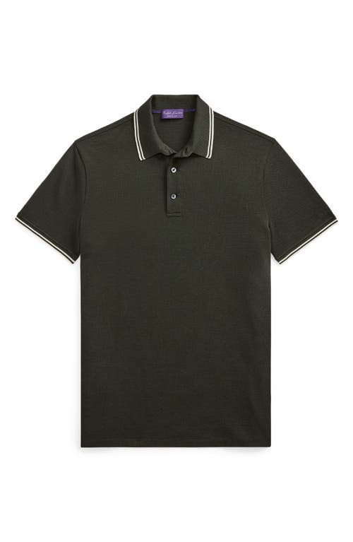 Shop Ralph Lauren Purple Label Tipped Wool Piqué Polo In Forest Night