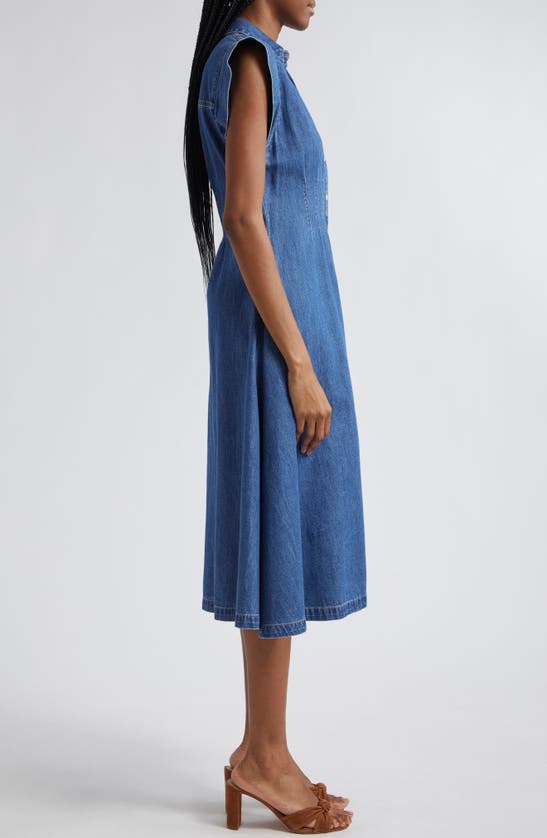 Shop Veronica Beard Ruben Denim Midi Shirtdress In Cornflower