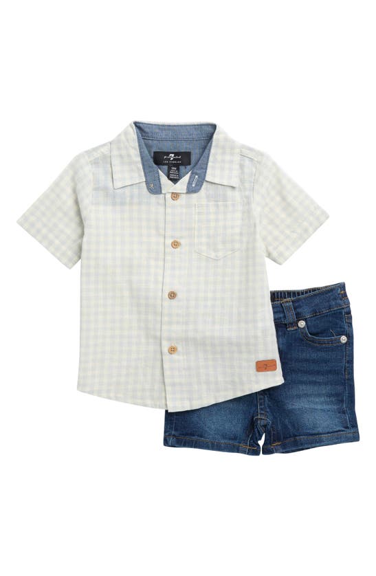 7 For All Mankind Babies'  Short Sleeve Shirt & Pull-on Shorts In Crystal Blue