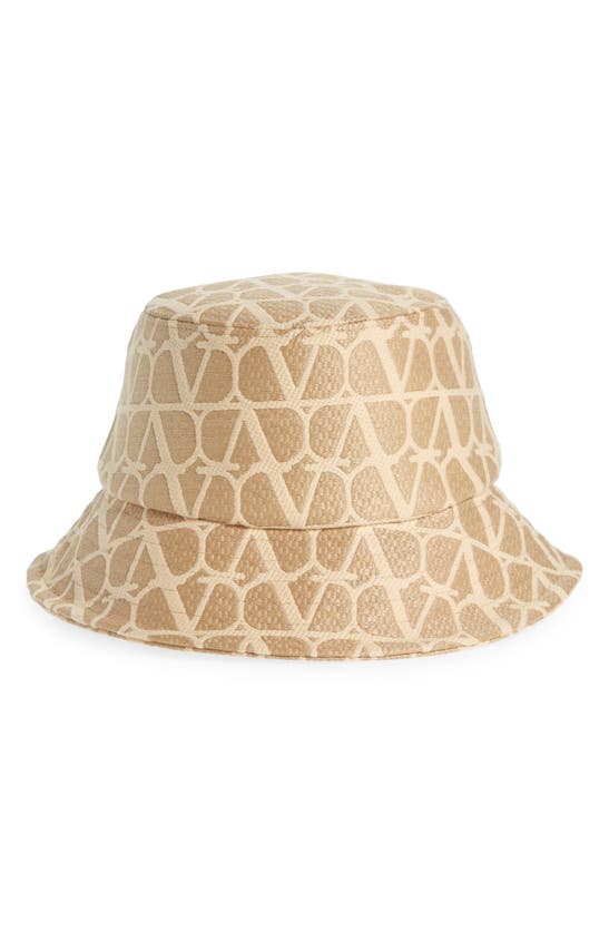 Shop Valentino Vlogo Toile Iconographe Raffia Bucket Hat In Y7g Rafia/ Avorio