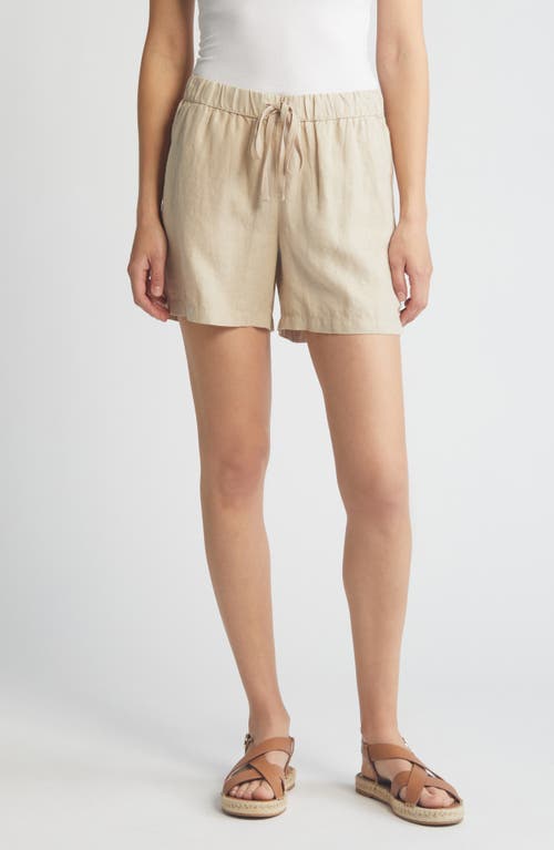 caslon(r) Linen Drawstring Shorts in Tan Oxford