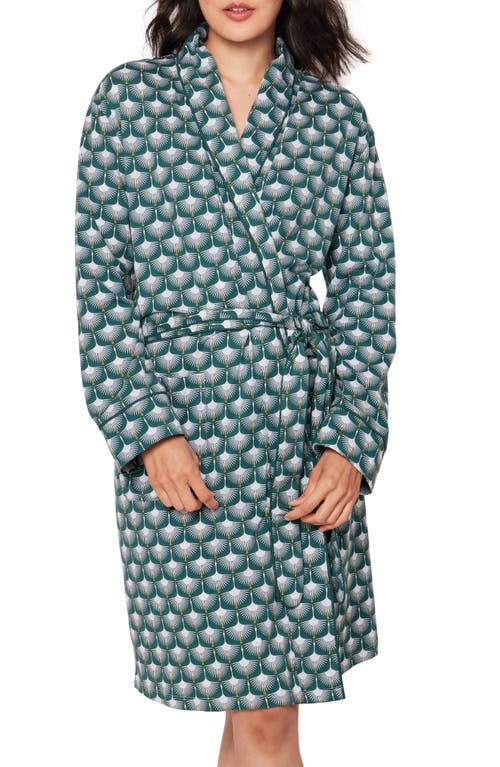 Petite Plume Sonnet of Swans Print Piped Pima Cotton Robe Green at Nordstrom,