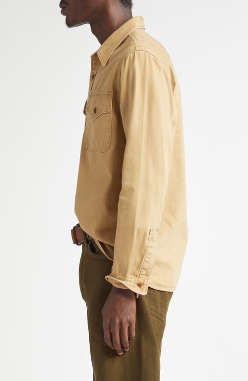 Shop Double Rl Cotton Twill Button-up Work Shirt In Faded Tan