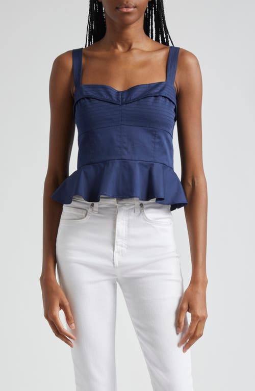 Shop Veronica Beard Carnegie Cotton Blend Peplum Top In Marine