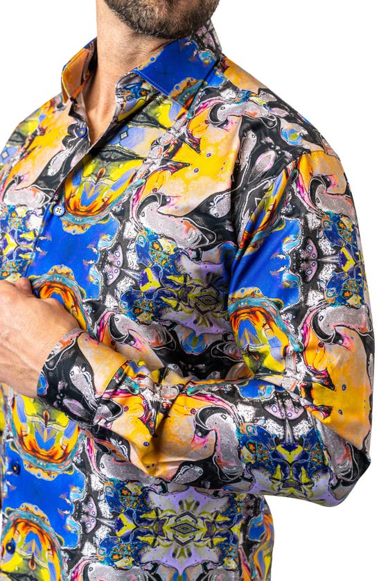 Maceoo Fibonacci Acid Trip Contemporary Fit Button-up Shirt In Blue