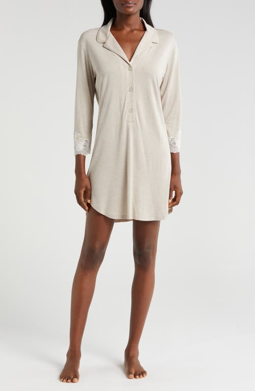 Shawl Lace Trim Sleep Shirt in Cashmere W/Ivory