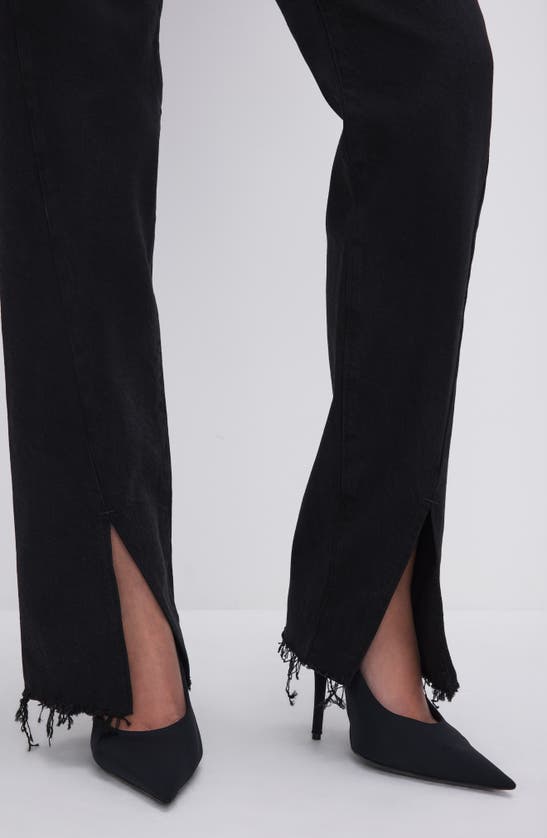 Good American Good Boy Twisted Slit Raw Hem Jeans In Black318
