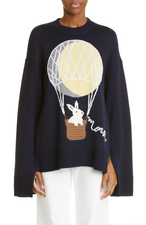 MONSE Bunny Balloon Intarsia Merino Wool Sweater in Midnight