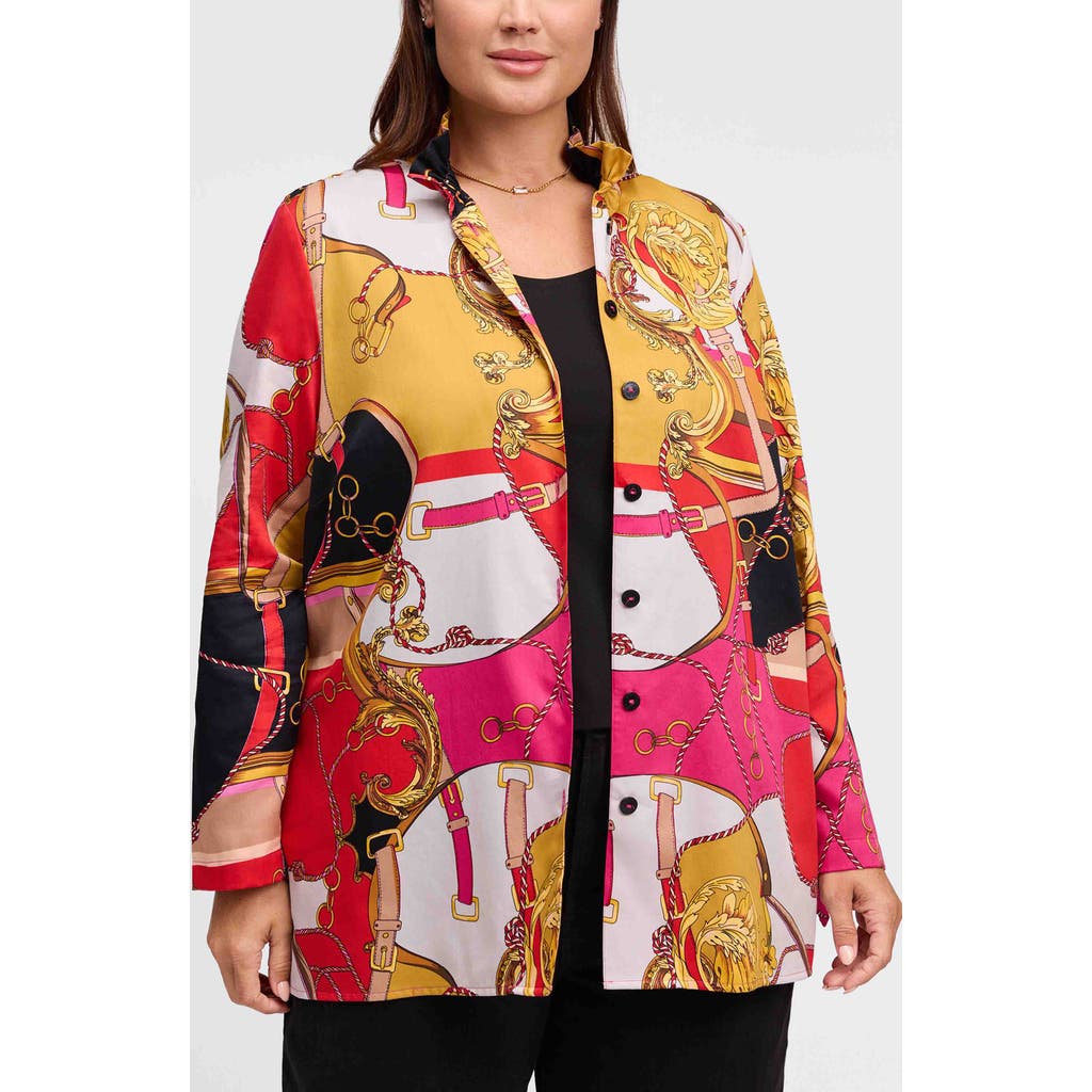 Foxcroft Carolina Cotton Sateen Button-up Shirt In Black Multi
