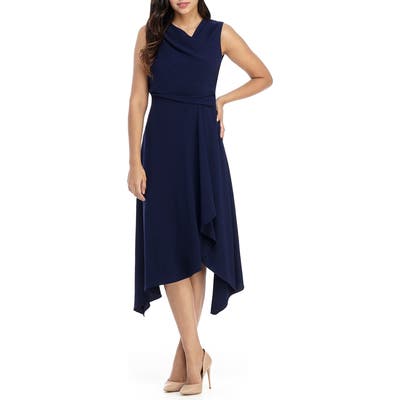 Maggy London Asymmetrical Neck Dress, Blue