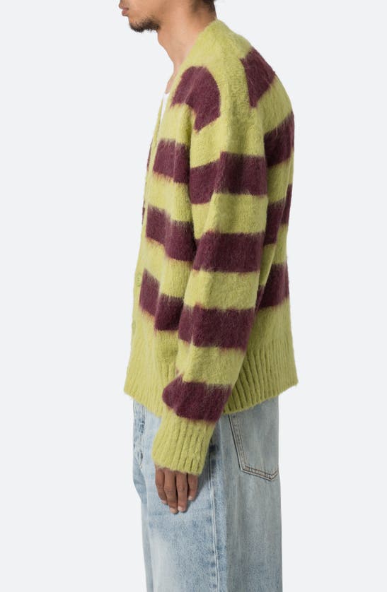 Shop Mnml Striped Faux Mohair Cardigan In Green/ Brown