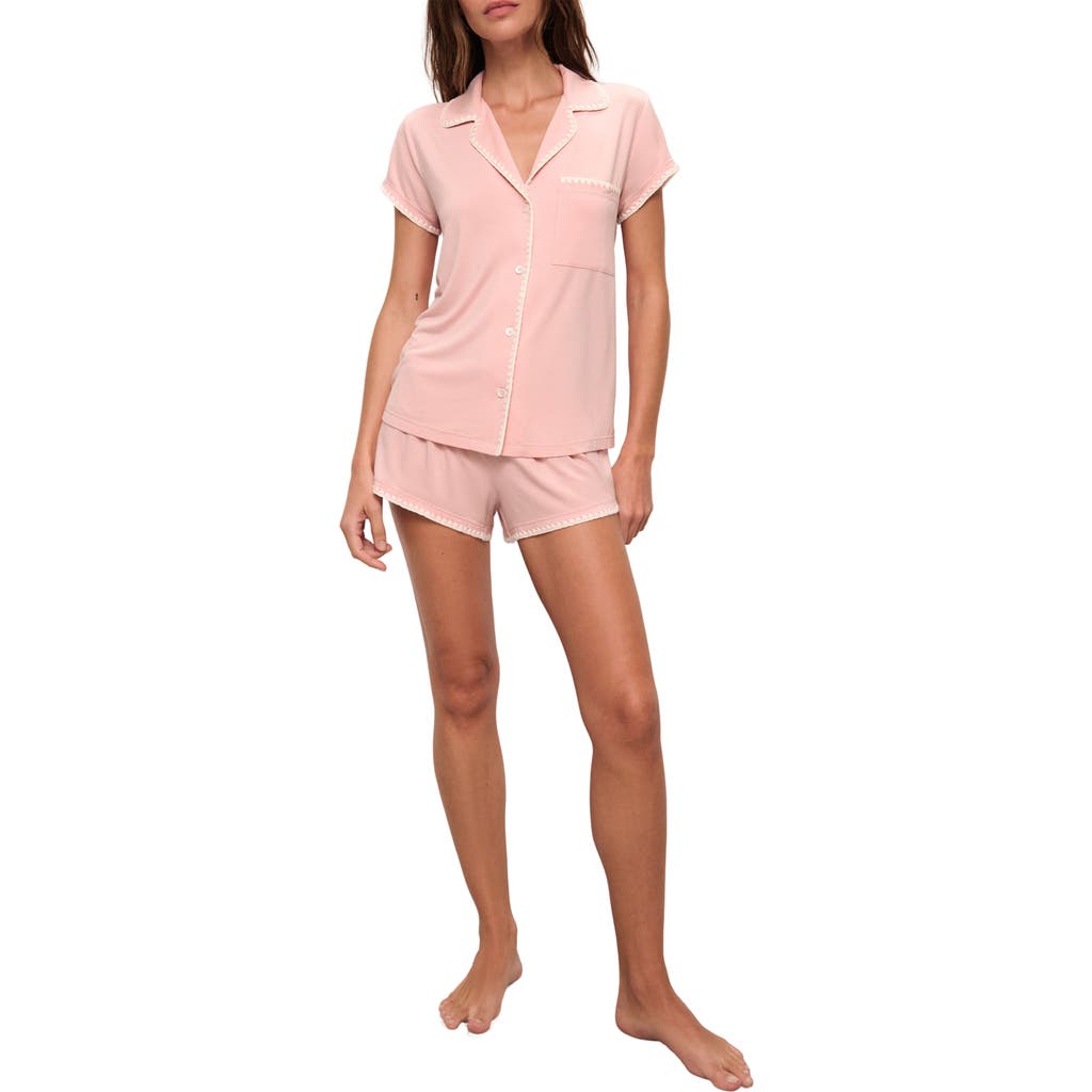 Eberjey Whipstitch Jersey Short Pajamas In Silver Pink/ Ivory