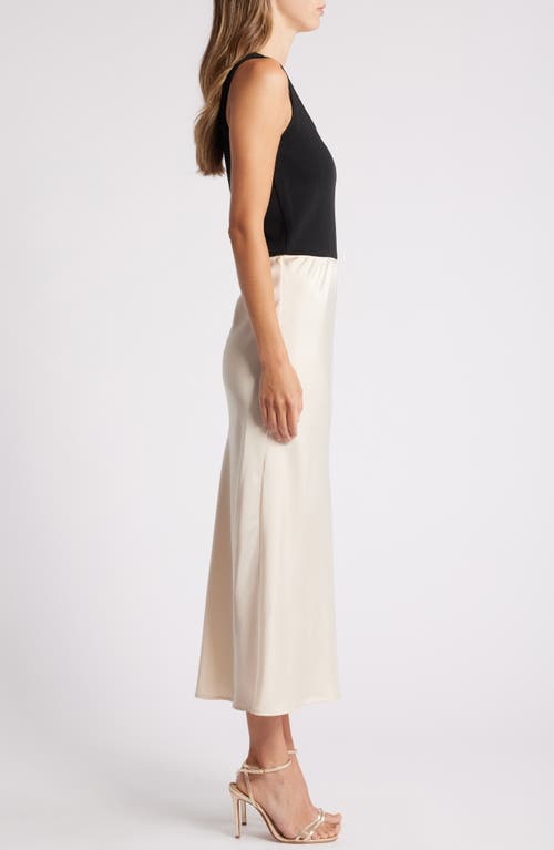 Shop Melloday Mixed Media Colorblock Sleeveless Maxi Dress In Black/champagne