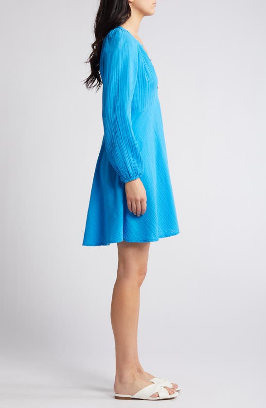 Shop Xirena Xírena Lucinda Long Sleeve Cotton Gauze Minidress In Azure Glow