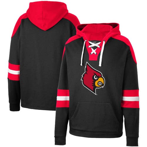 Men's Colosseum Black Louisville Cardinals Lace-Up 4.0 Pullover Hoodie