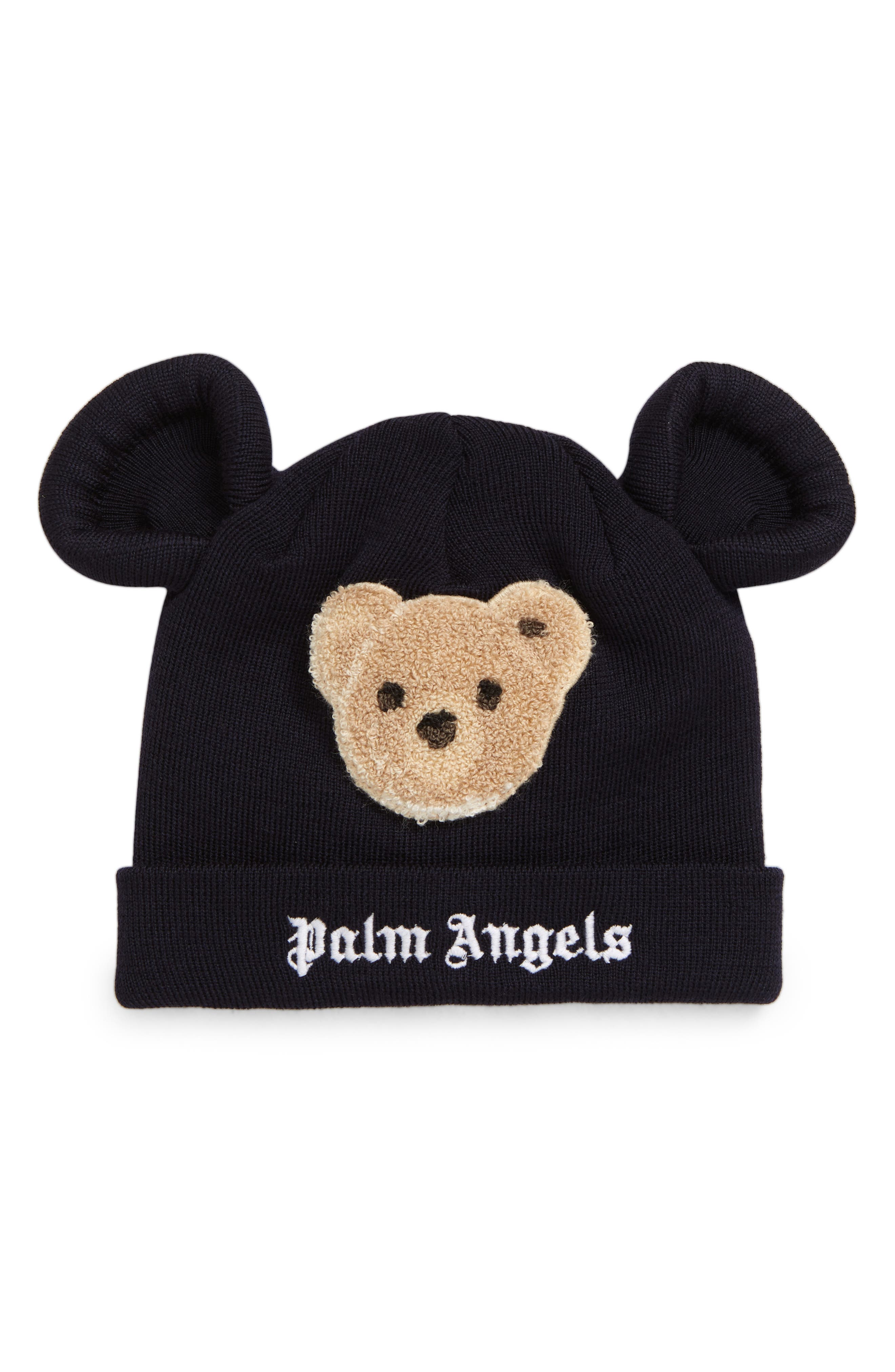 Palm Angels Kids' Chenille Bear Applique Animal Ear Beanie in Navy Blue Brown at Nordstrom, Size Medium Us