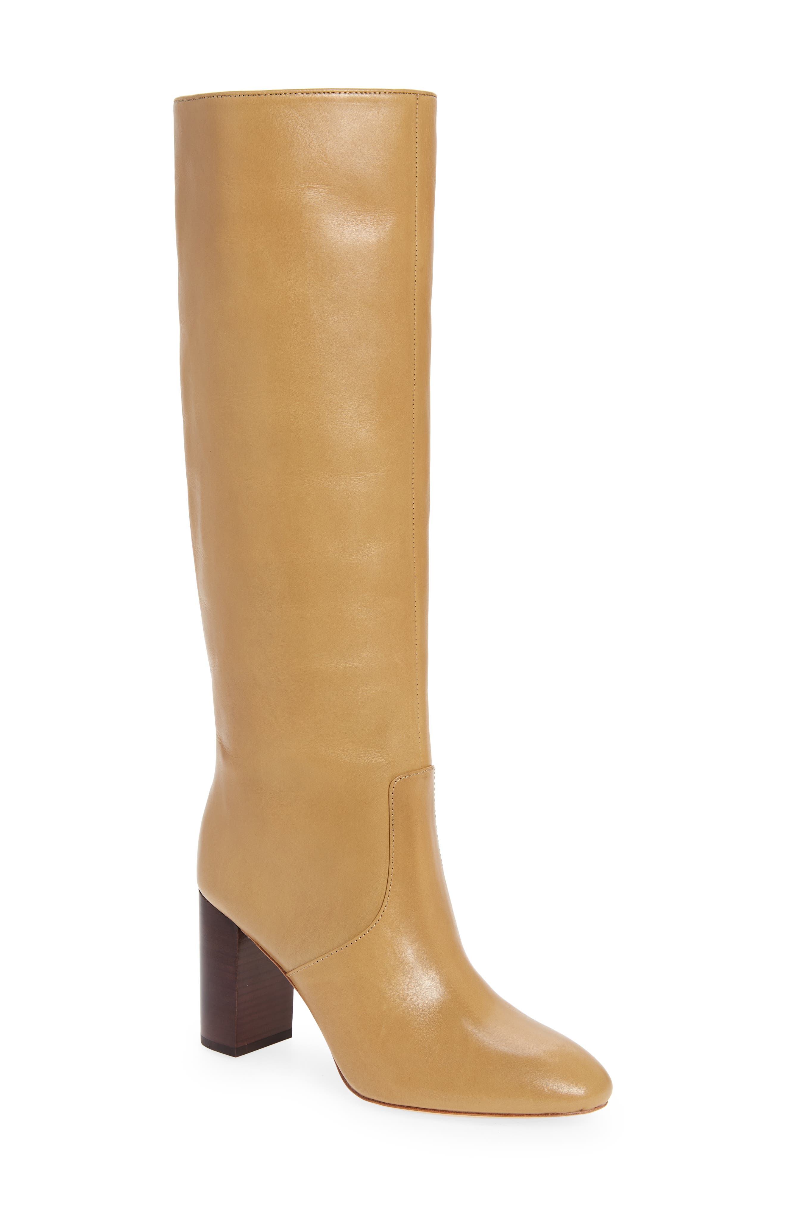 beige leather knee high boots
