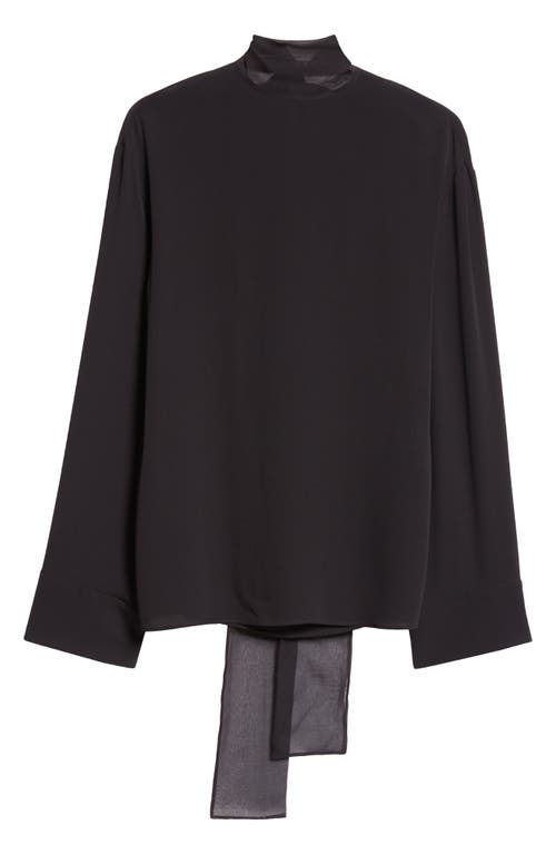 Shop Valentino Garavani Silk Georgette Tie Neck Top In Nero