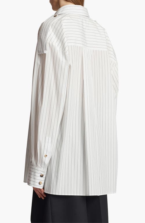 Shop Khaite Tamal Pinstripe Cotton Button-up Shirt In White/navy