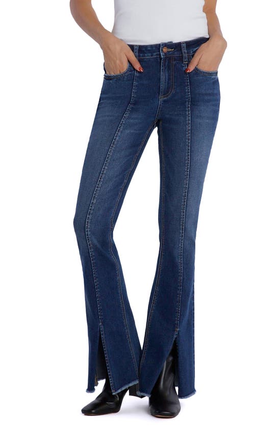 Hint Of Blu Fun Mid Rise Frayed Slim Flare Jeans In Riptide | ModeSens