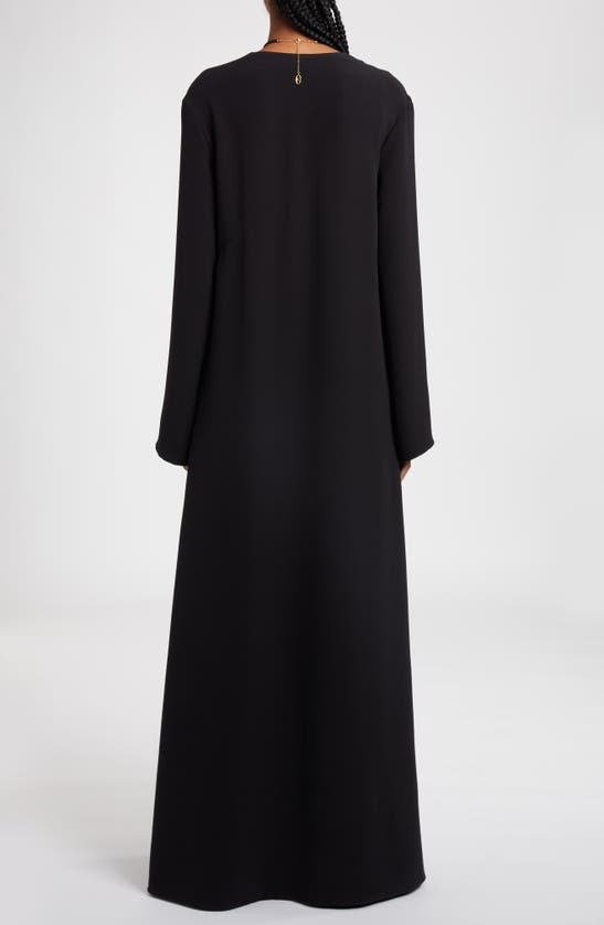 Shop Valentino Plunge Neck Long Sleeve Silk Crepe Gown In Nero