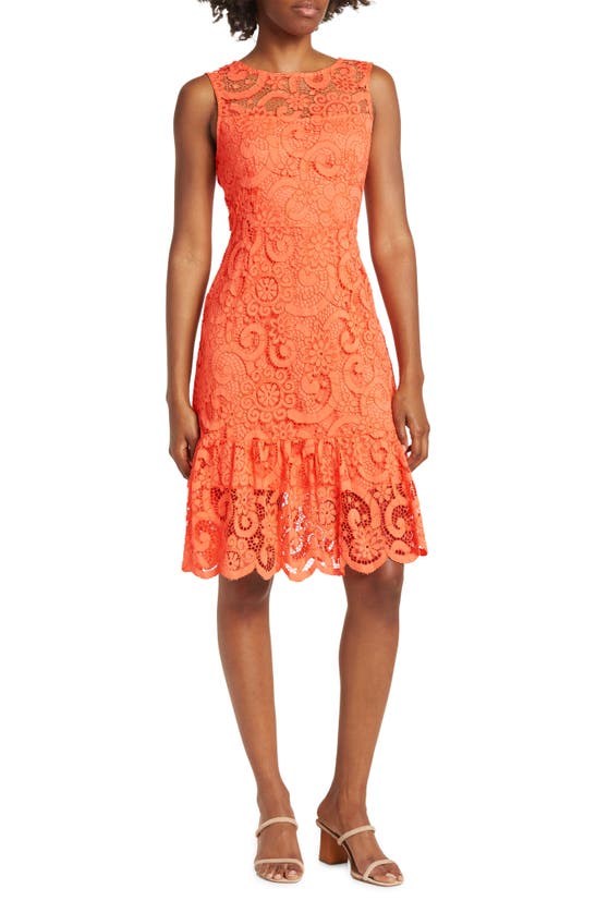Nanette Lepore Embroidered Lace Sleeveless Flounce Midi Dress In Vivid  Coral | ModeSens