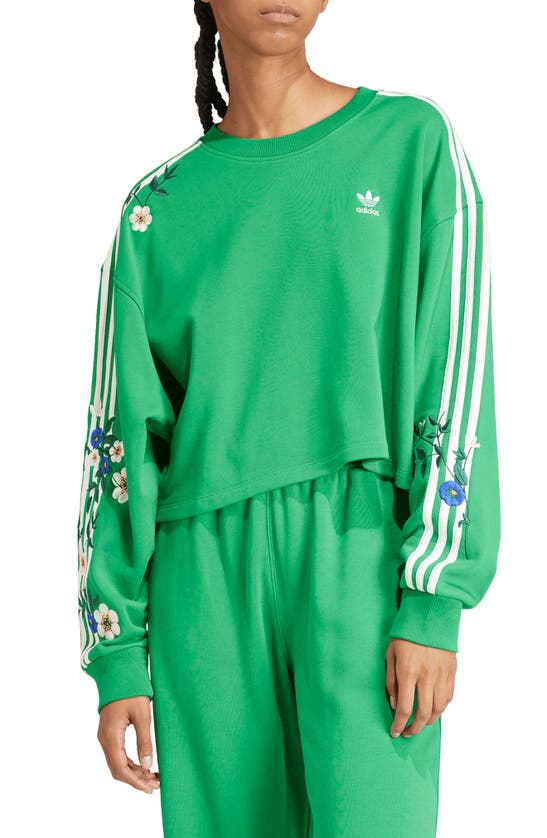 Adidas Originals Floral Embroidered Sweatshirt In Green