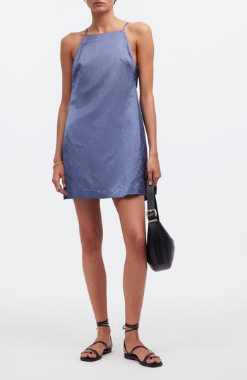 Madewell High Neck Minidress In Sunfaded Indigo