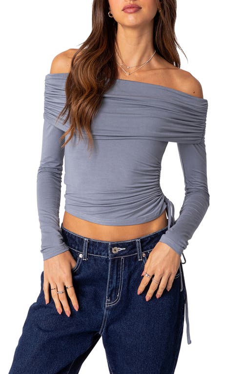 EDIKTED Gathered Off the Shoulder Top Blue at Nordstrom,