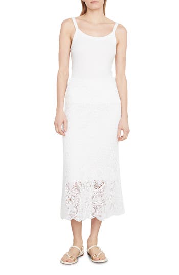 Vince Floral Lace Midi Skirt In Optic White