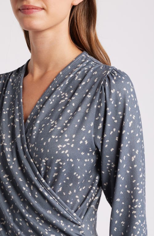 Loveappella Dot Print Faux Tie Wrap Top In Teal/ Nat