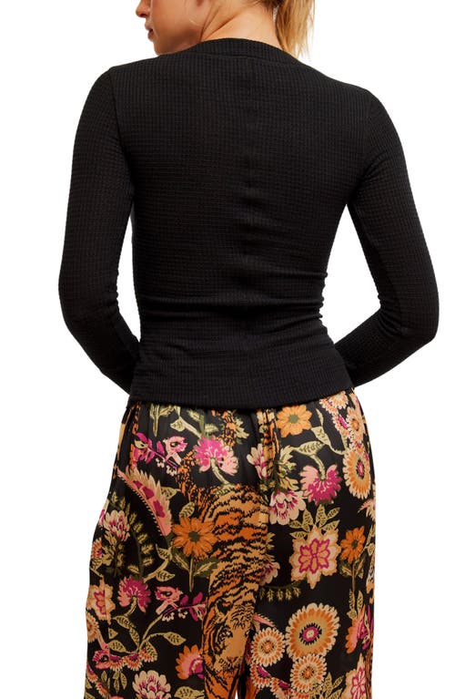 Free People Going Places Fitted Waffle Knit Cardigan In Black