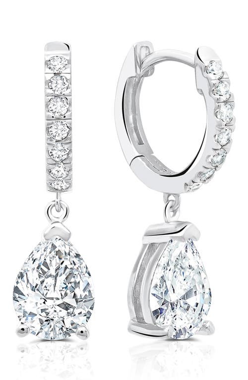 Cubic Zirconia Drop Huggie Hoop Earrings in Platinum