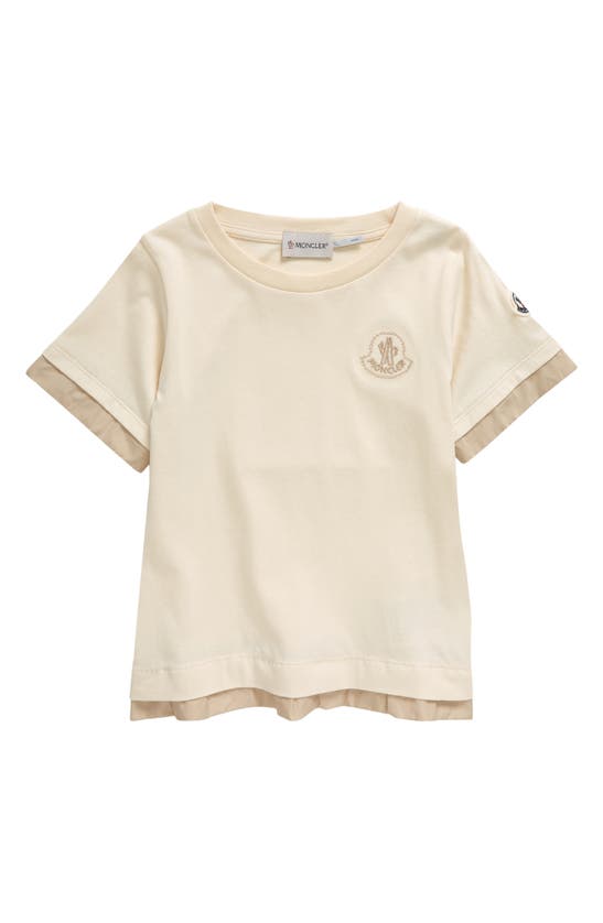 Shop Moncler Kids' Layered Embroidered Logo Cotton T-shirt In Antique White