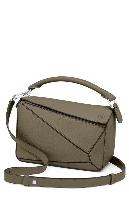 Click to view more detailed imagery on our partner's website Loewe Small Puzzle Leather Shoulder Bag In Khaki Green